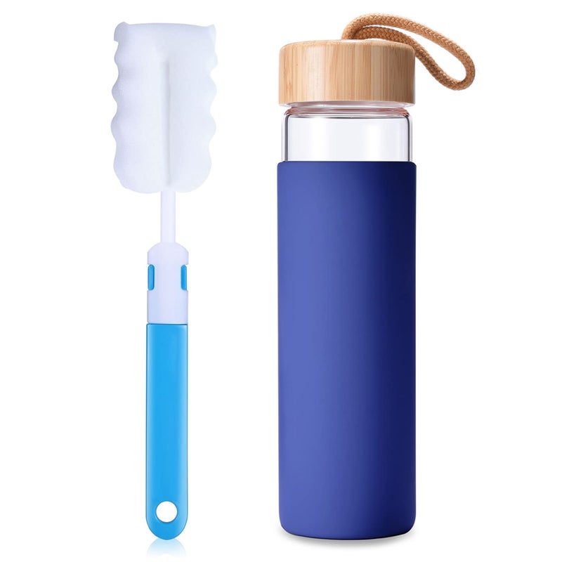 Yomious 20 Oz Borosilicate Glass Water Bottles with Silicone Sleeve BPA Free, Dishwasher Safe - Reusable Clear Glass Drinking with Leak Proof Bamboo Lid | Perfect Gym Water Bottles for Men & Women - Image 2